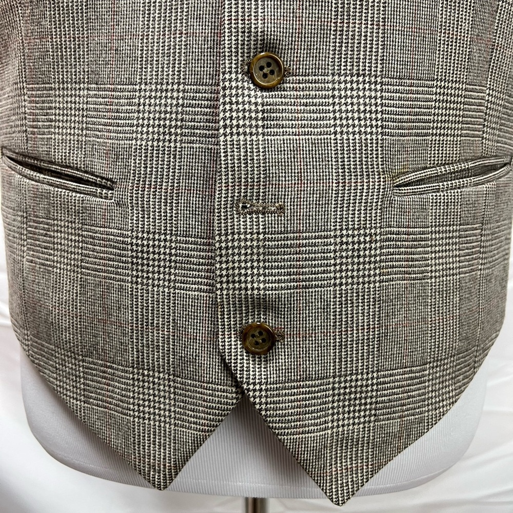 Men's YSL Yves Saint Laurent Houndstooth Plaid Tan Brown Red Vintage Vest Small - Picture 5 of 7